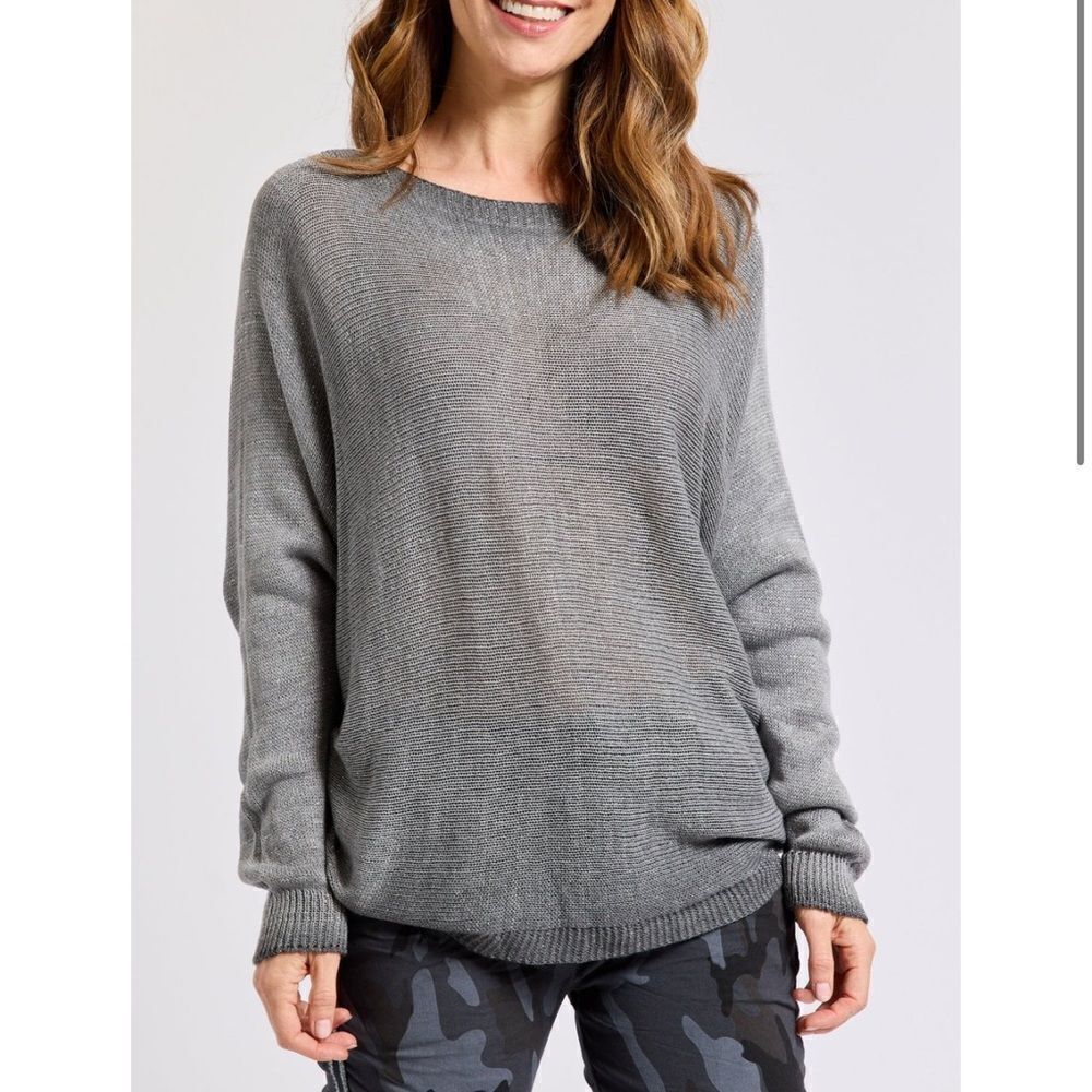 NT By Amati Metallic Dolman Sleeve Boat Neck Zipper Back Sweater Size M/L